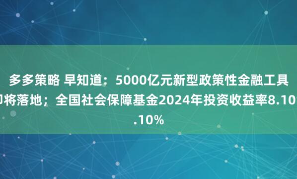 多多策略 早知道：5000亿元新型政策性金融工具即将落地；全国社会保障基金2024年投资收益率8.10%