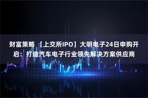 财富策略 【上交所IPO】大明电子24日申购开启：打造汽车电子行业领先解决方案供应商